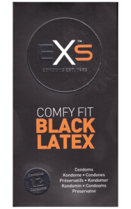 Svart kondom som är smalare vid basen och vidgar sig mot toppen