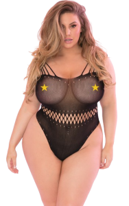 Stl. Plus Size. Svart sexigt plagg, lätt genomskinligt över bysten.