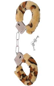 Låsbara handbojor av mjukt fluff, perfekt för nybörjaren. leopardmönster