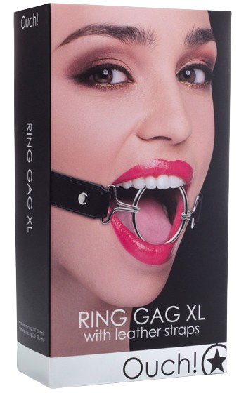 Gag-ring med kraftiga läderband av hög kvalitet. kartong