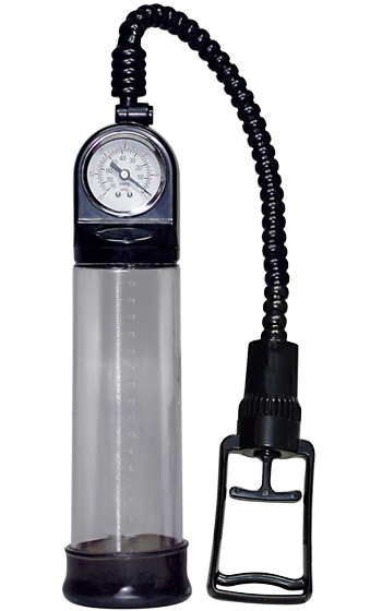 Penispump av högre kvalitet. Med mätskala och klocka.