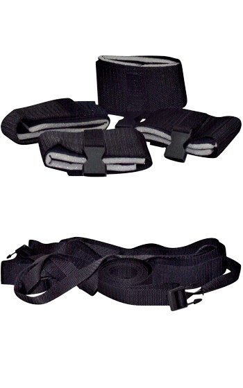 Kit med nylonband för att fästa händer och fötter i sängen.