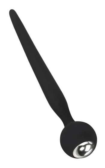 Slät penisplugg av silikon med blank metallkula i toppen.