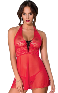 Transparent chemise med spetsmönster & öppen trosa.