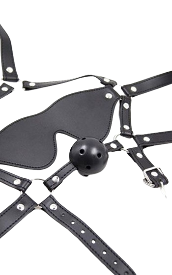 Huvudfängsel med ögonbindel & gagball, för bondage fantasten.