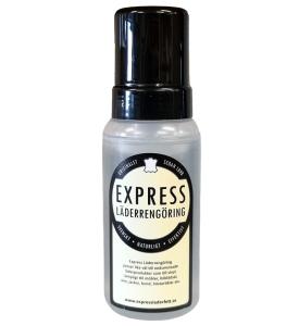 flaska föreställande Express läderrengöringsmedel från varumärket Express Lädervård