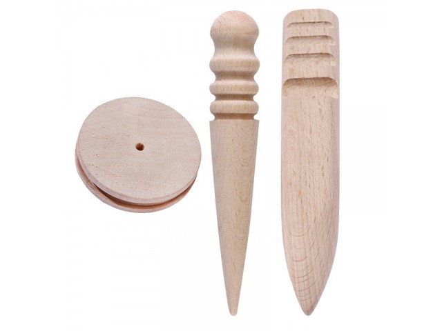 tre olika varianter av kantpolerare i trä för läderarbeten