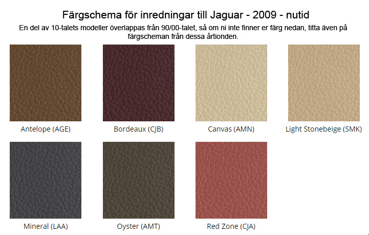 färgkarta över läderfärg till jaguars bilklädslar från varumärket furniture clinic
