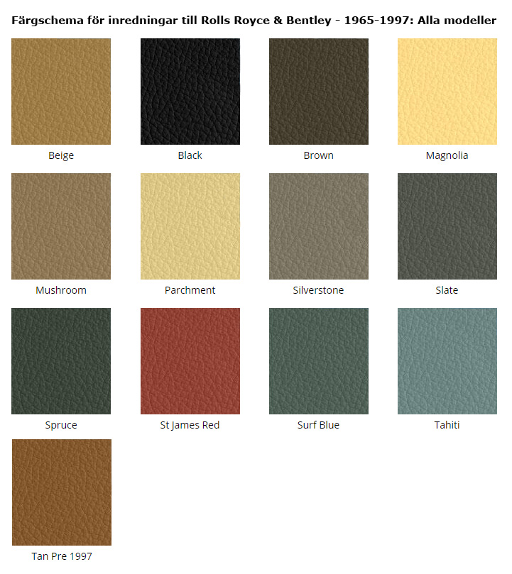 färgkarta rolls royce bilklädslar för läderfärg från varumärket furniture clinic