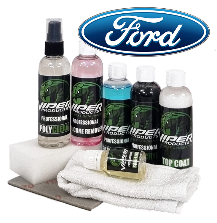 Kit med små flaskor innehållande läder- och vinylfärg till Fords bilklädslar