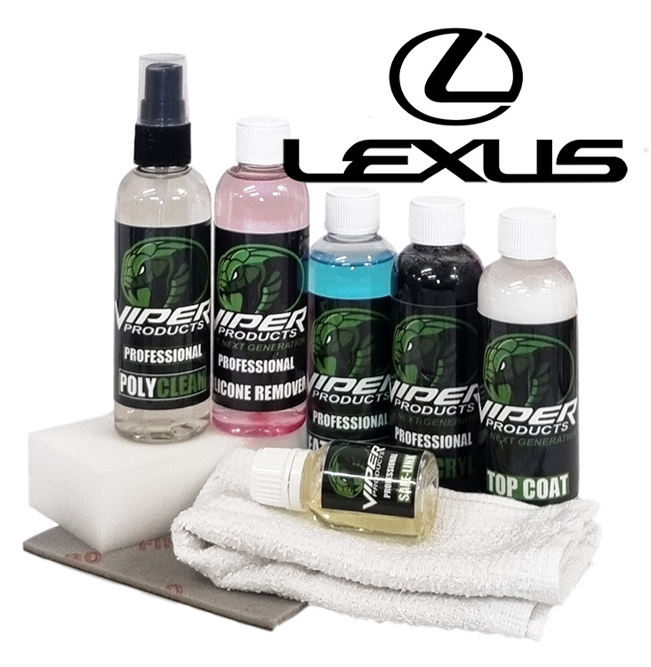 Kit med små flaskor innehållande läder- och vinylfärg till Lexus bilklädslar