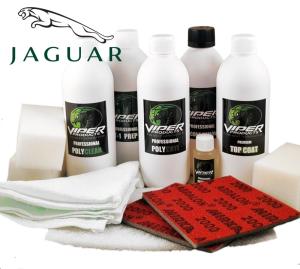 flaskor innehållande stort infärgningskit från Viper för bilklädslar av bilmärket jaguar