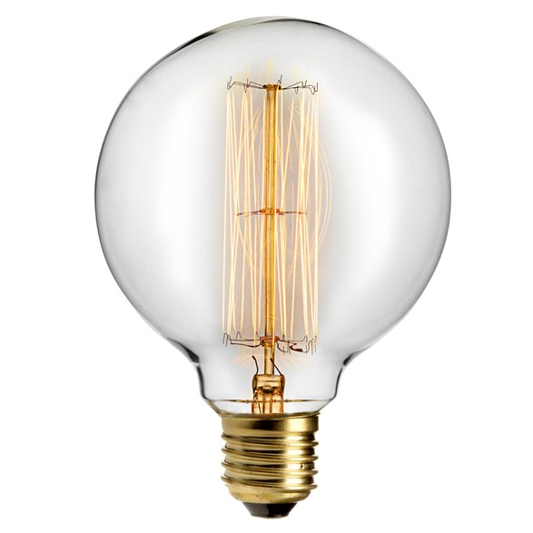 Edison glödlampa med en 125 millimeters glob E27 40W. Med ett varmt ljus.
