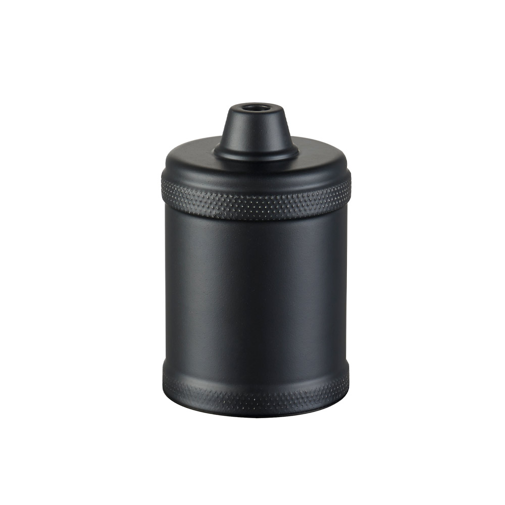 En lamphållare i rå metall, svart med E27 sockel, ojordad