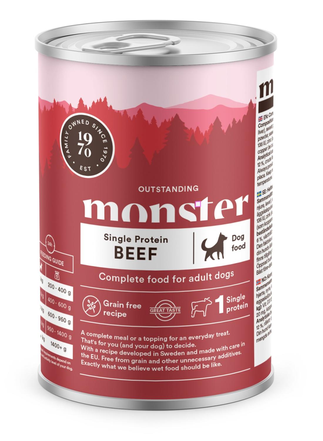 Monster Hund Adult Single Beef Burk 400g