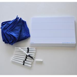 Skrivtavla A4 linjerad + Whiteboardpennor & Mikrofiberdukar 30-pack