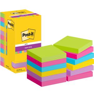 Post-it® Super Sticky Notes, Ultrafärger, 76x76mm, 12-pack