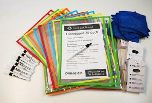 Clearboard + whiteboardpennor + mikrofiberdukar 30-pack