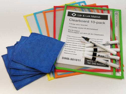 Clearboard + whiteboardpennor + mikrofiberdukar 5-pack
