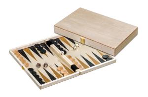 Backgammon i naturträ, 33 x 21 cm