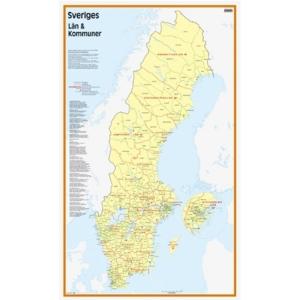 Sveriges län och kommuner, väggkarta 50 x 83 cm