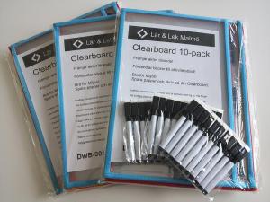 Clearboard + whiteboardpennor med tavelsudd 30-pack