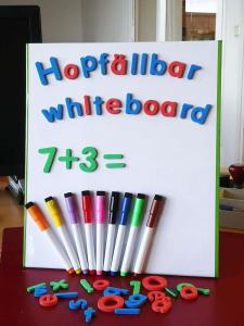 Hopfällbar magnetisk whiteboardtavla A3, 37x32x18cm med bokstavslåda