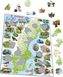 Pussel Sverigekarta med svenska djur, 71 bitar
