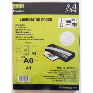 100-pack Lamineringsfickor A4  2x 80 micron CERRATUS