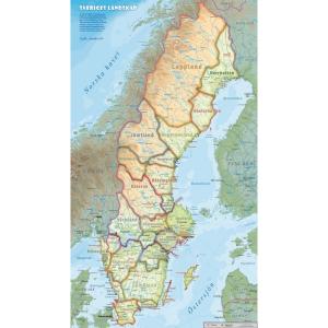 Sveriges landskap, väggkarta 40 x 70 cm