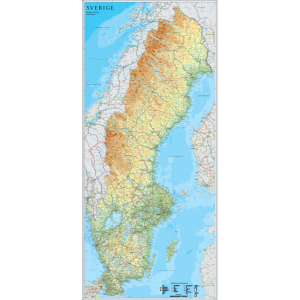 Sverige väggkarta Kartförlaget 1:900 000, 79 x 176 cm