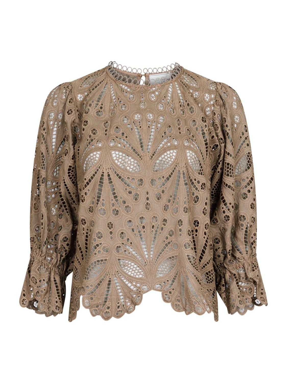 Adela Embroidery Blouse Taupe