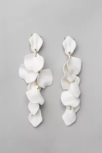 Leaf Earrings Long White Mat