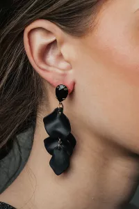 Leaf Earrings 4 Leaves Black Mat Cz