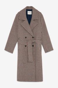 Wool-blend check coat with lapels