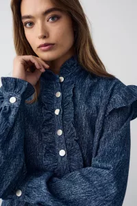 Reno Ruby Ruffle Blouse Blue Snow Wash