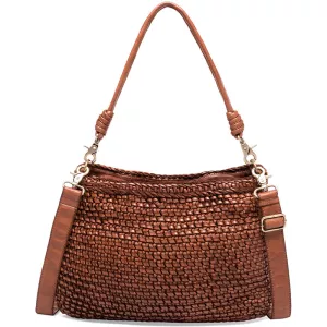 Shoulder Bag Decorated With Weaving Mid Tan