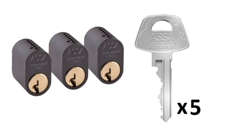 Assa Cylinder 1301 • LL3 • 5 Nycklar • svart mirus