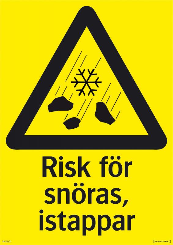 Varningsskylt Risk för snöras, istappar