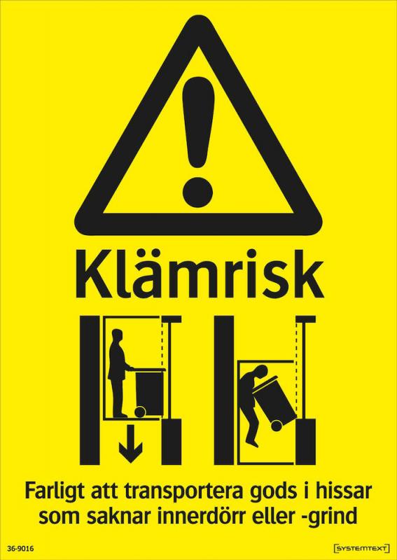 Dekal Varning Klämrisk hiss 105x148mm