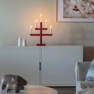 Adventsljusstake Trä Röd 5L 48cm Konstsmide