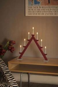 Adventsljusstake Trä Röd/Grå 7L 56cm Konstsmide