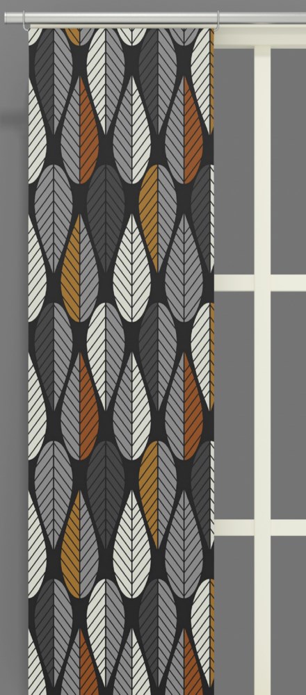 Arvidssons Textil Blader Panelgardin Svart/Orange 2-Pack