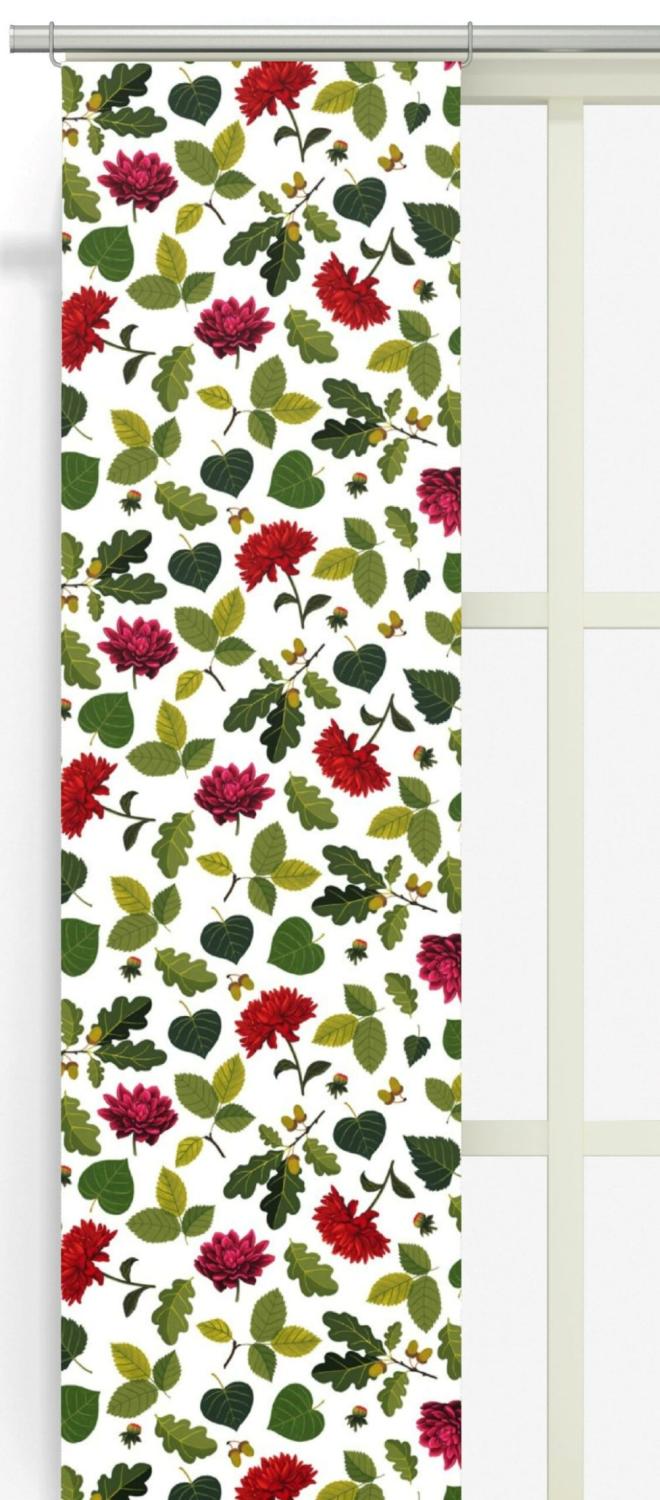 Arvidssons Textil Blommor & Blad Panelgardin Grön/Röd 2-Pack