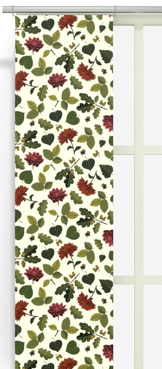 Arvidssons Textil Blommor & Blad Panelgardin Vinröd/Grön 2-Pack