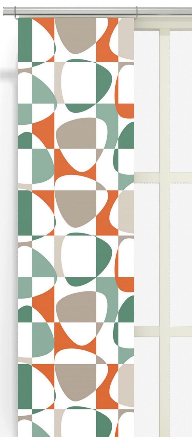 Arvidssons Textil Mosaik Panelgardin Grön/Orange 2-Pack