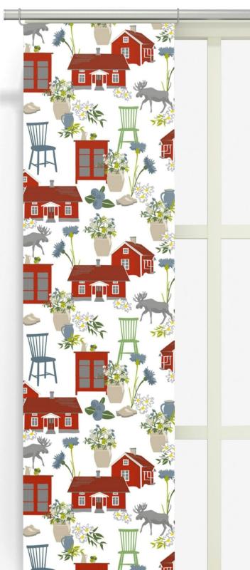 Panelgardin Arvidssons Textil Strövtåg Offwhite/Röd 43x240cm 2-Pack at lavanille