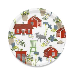 Arvidssons Textil Strövtåg Rund Bricka Offwhite/Röd