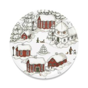 Arvidssons Textil Timmerbyn Rund Bricka Offwhite/Röd