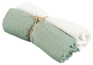 Babyfilt Borganäs of Sweden Muslin Grön/Vit 70x70cm 2-Pack